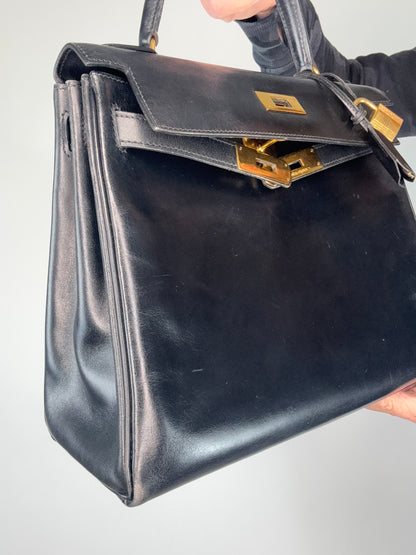 Hermes Vintage Kelly 28 Box Calfskin Leather Gold Hardware