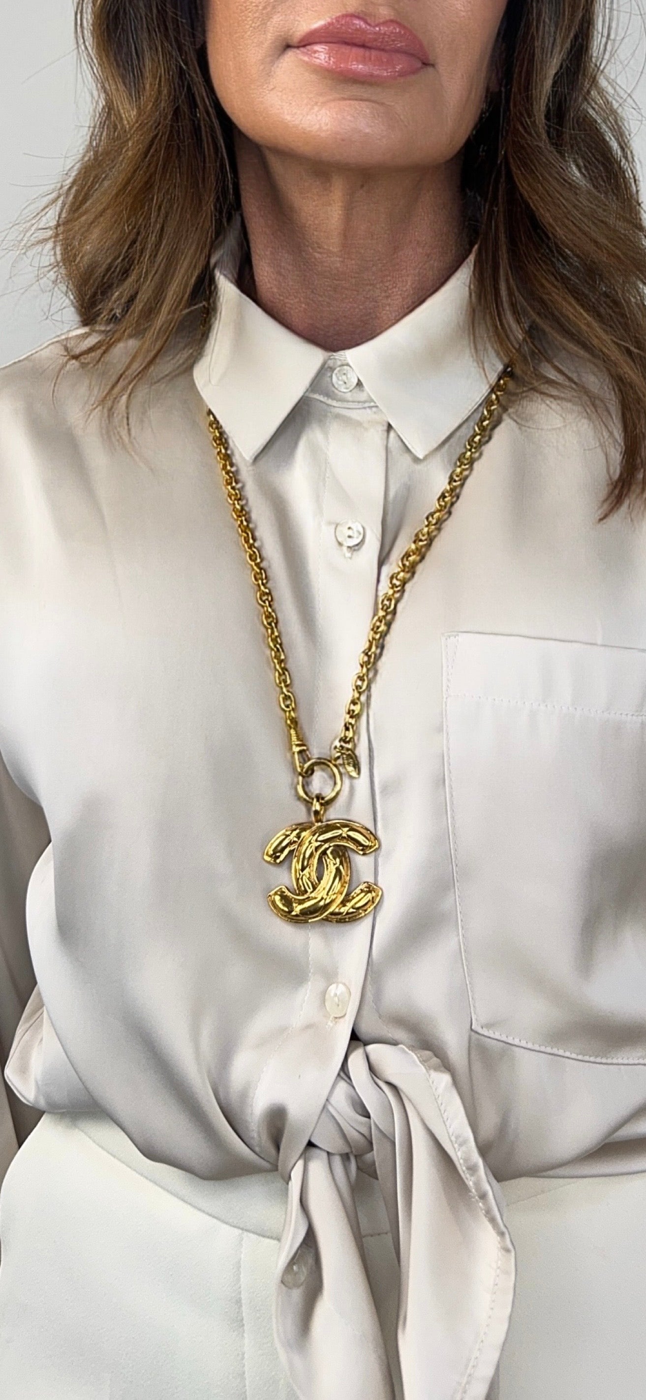 Chanel Vitage Large Quilted CC Pendent