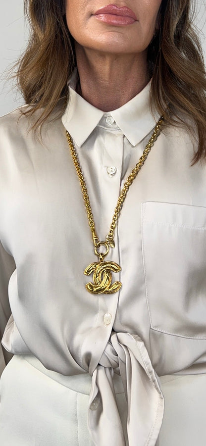 Chanel Vitage Large Quilted CC Pendent