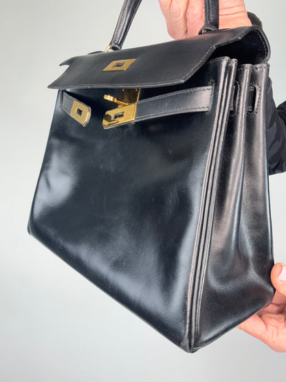 Hermes Vintage Kelly 28 Box Calfskin Leather Gold Hardware