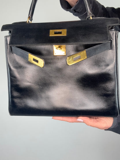 Hermes Vintage Kelly 28 Box Calfskin Leather Gold Hardware