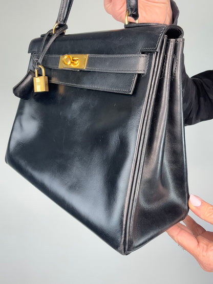 Hermes Vintage Kelly 28 Box Calfskin Leather Gold Hardware
