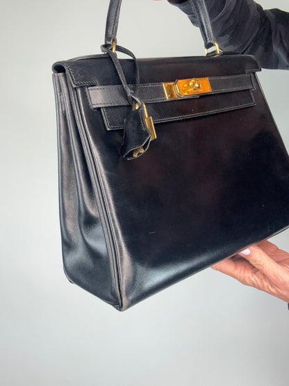 Hermes Vintage Kelly 28 Box Calfskin Leather Gold Hardware
