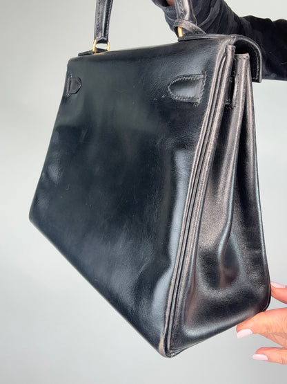 Hermes Vintage Kelly 28 Box Calfskin Leather Gold Hardware