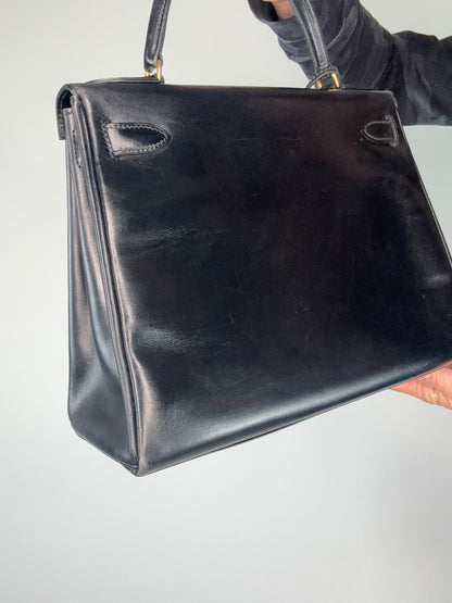 Hermes Vintage Kelly 28 Box Calfskin Leather Gold Hardware