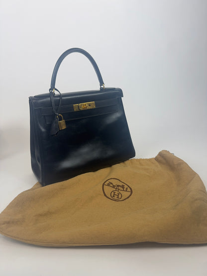 Hermes Vintage Kelly 28 Box Calfskin Leather Gold Hardware