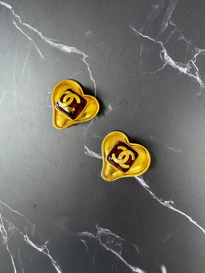 Chanel Vintage Gripoix Heart CC Clip On Earring