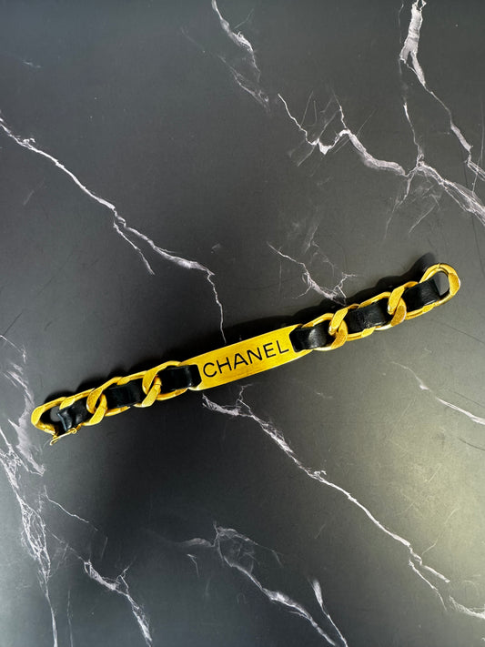 Chanel vintage signature plate leather bracelet