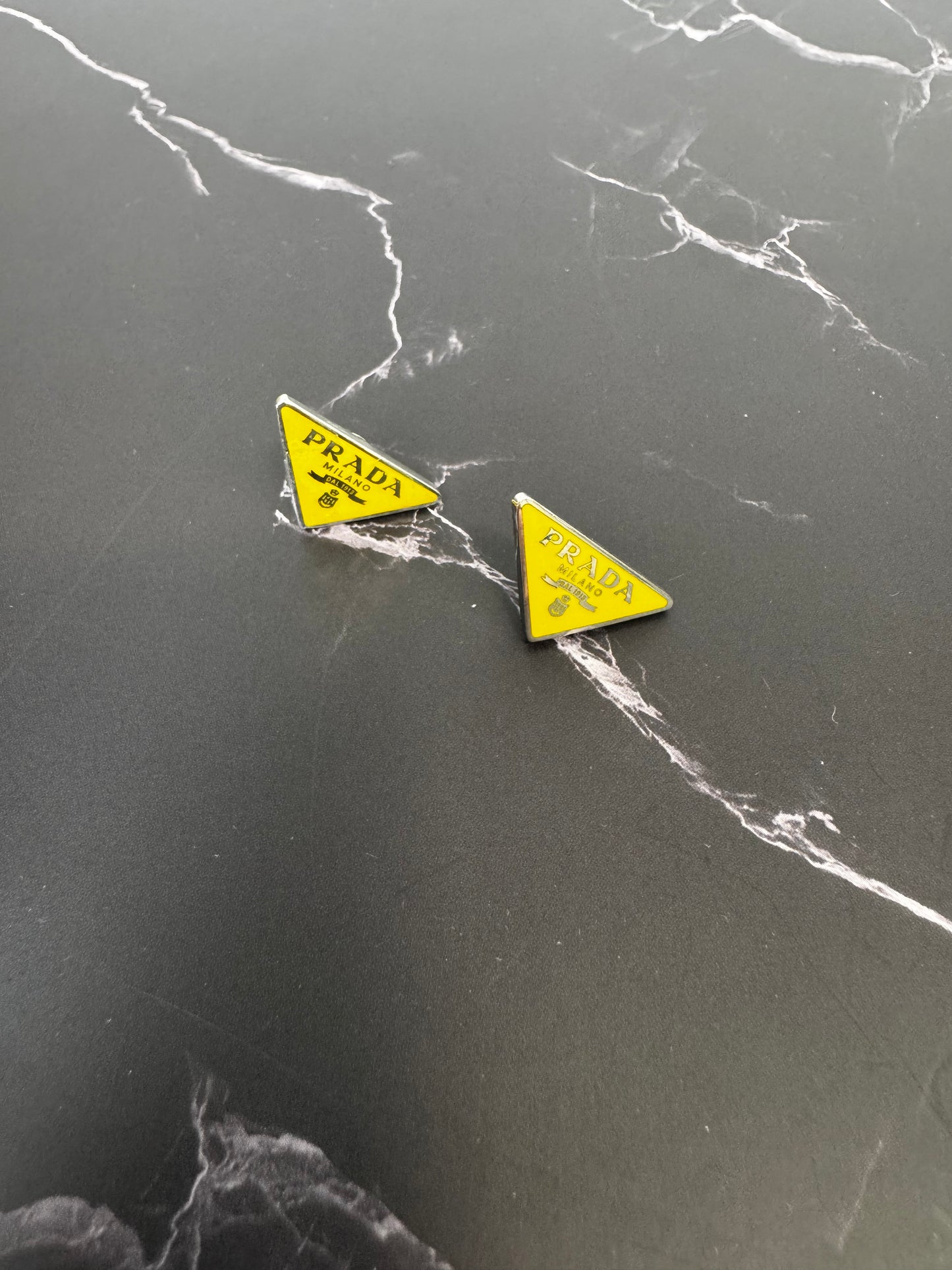 Prada Triangle  Logo Studs Yellow
