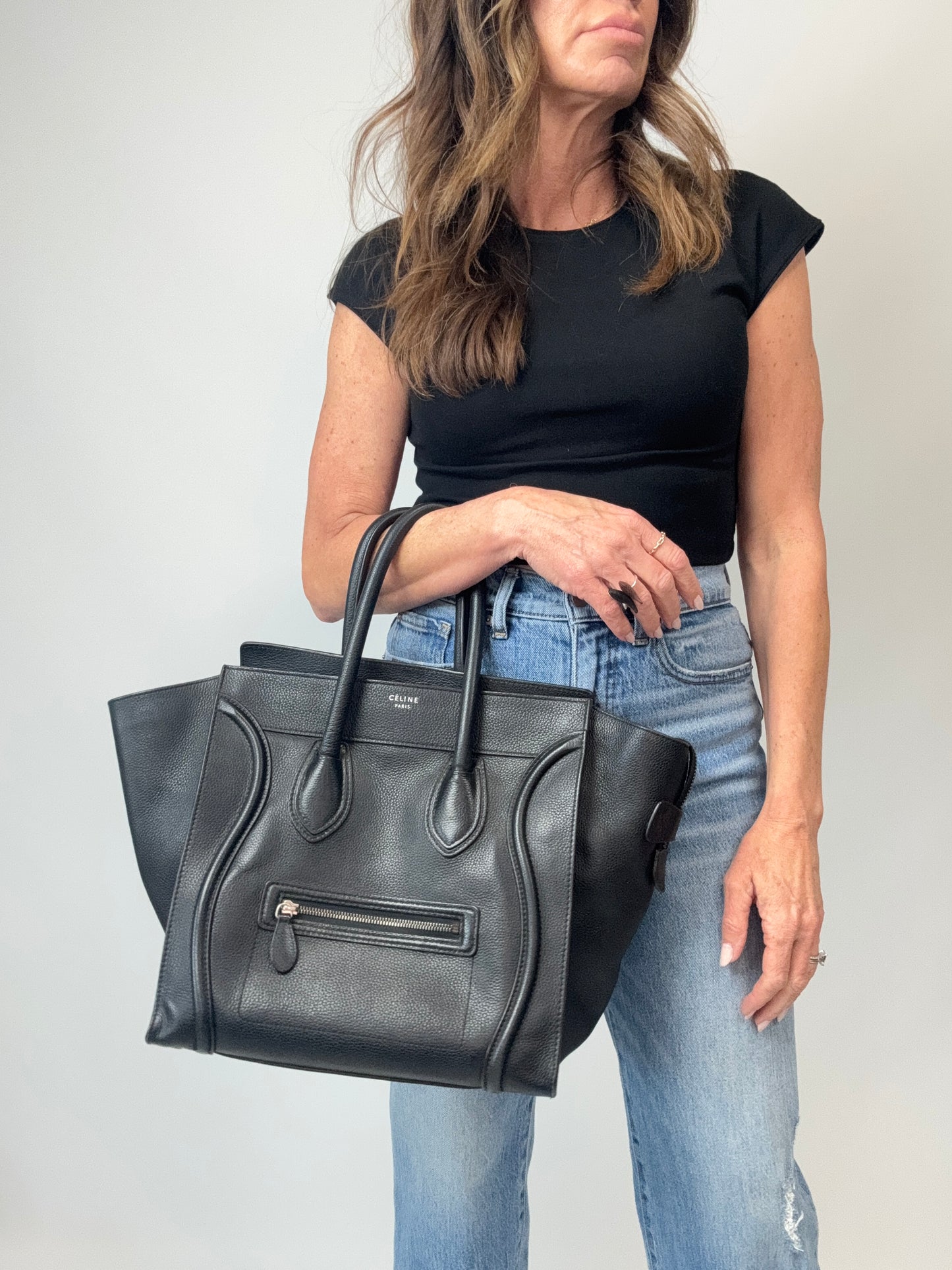 Celine Mini Phantom Luggage Tote – Black Drummed Leather