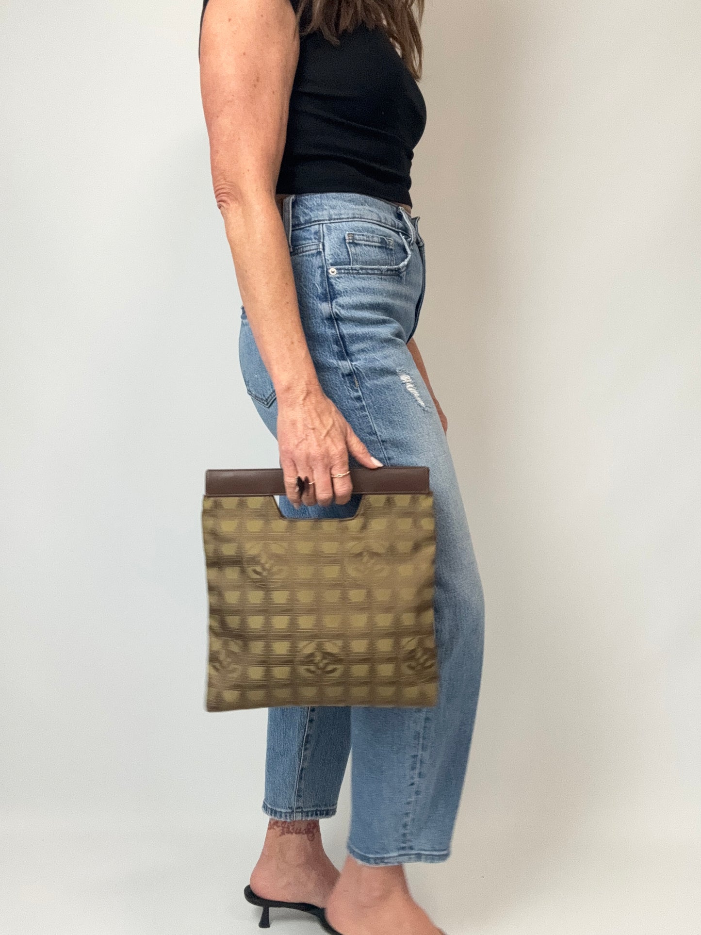 Chanel Travel Clutch – CC Monogram Jacquard & Leather