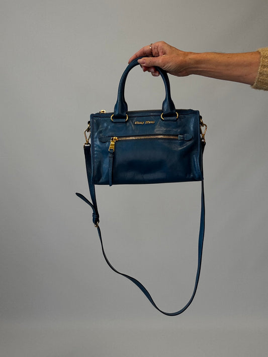 Miu Miu Blue Vitello Two Way Top Handle-Vintage