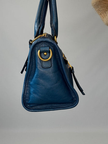 Miu Miu Blue Vitello Two Way Top Handle-Vintage