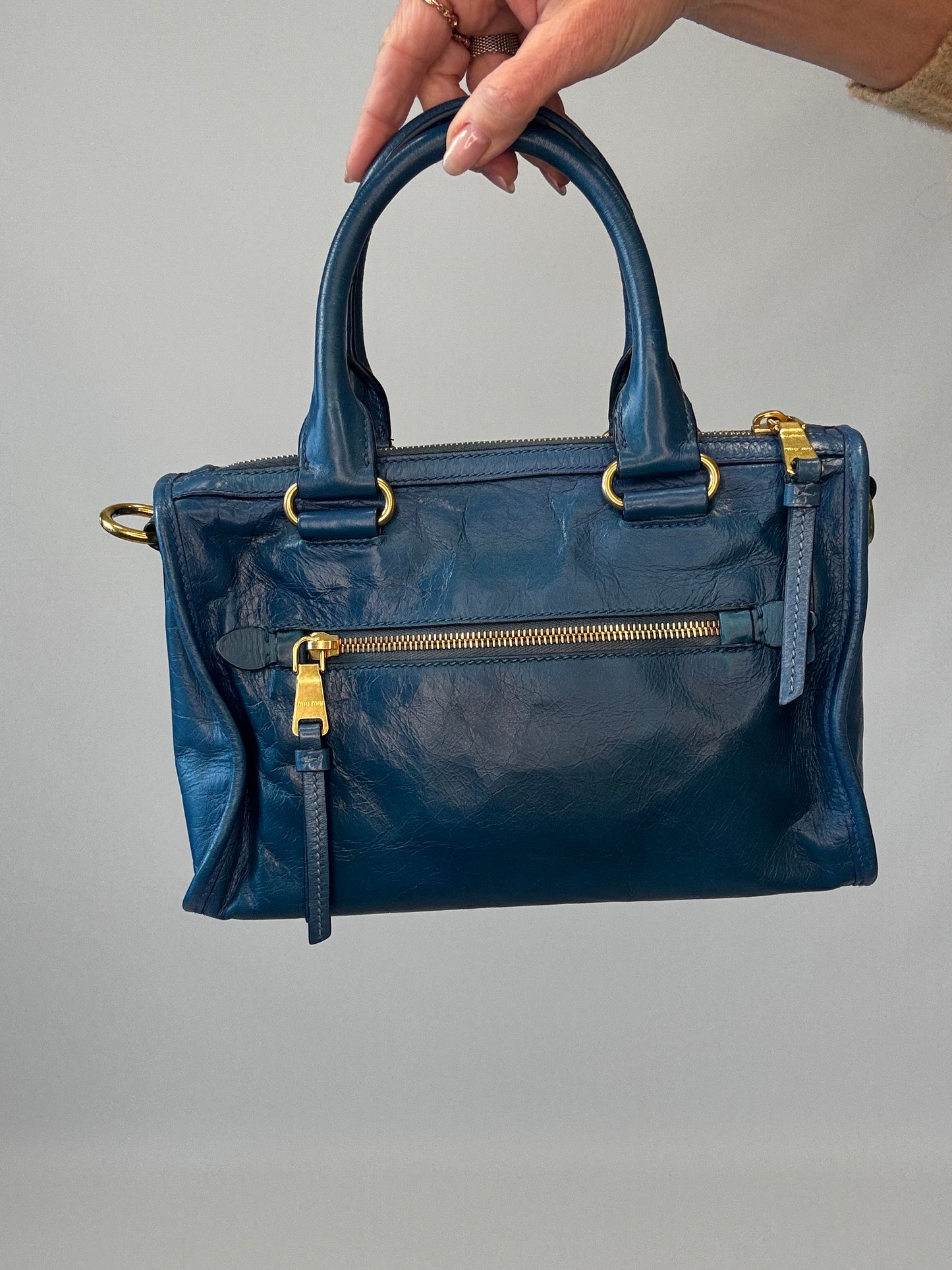 Miu Miu Blue Vitello Two Way Top Handle-Vintage