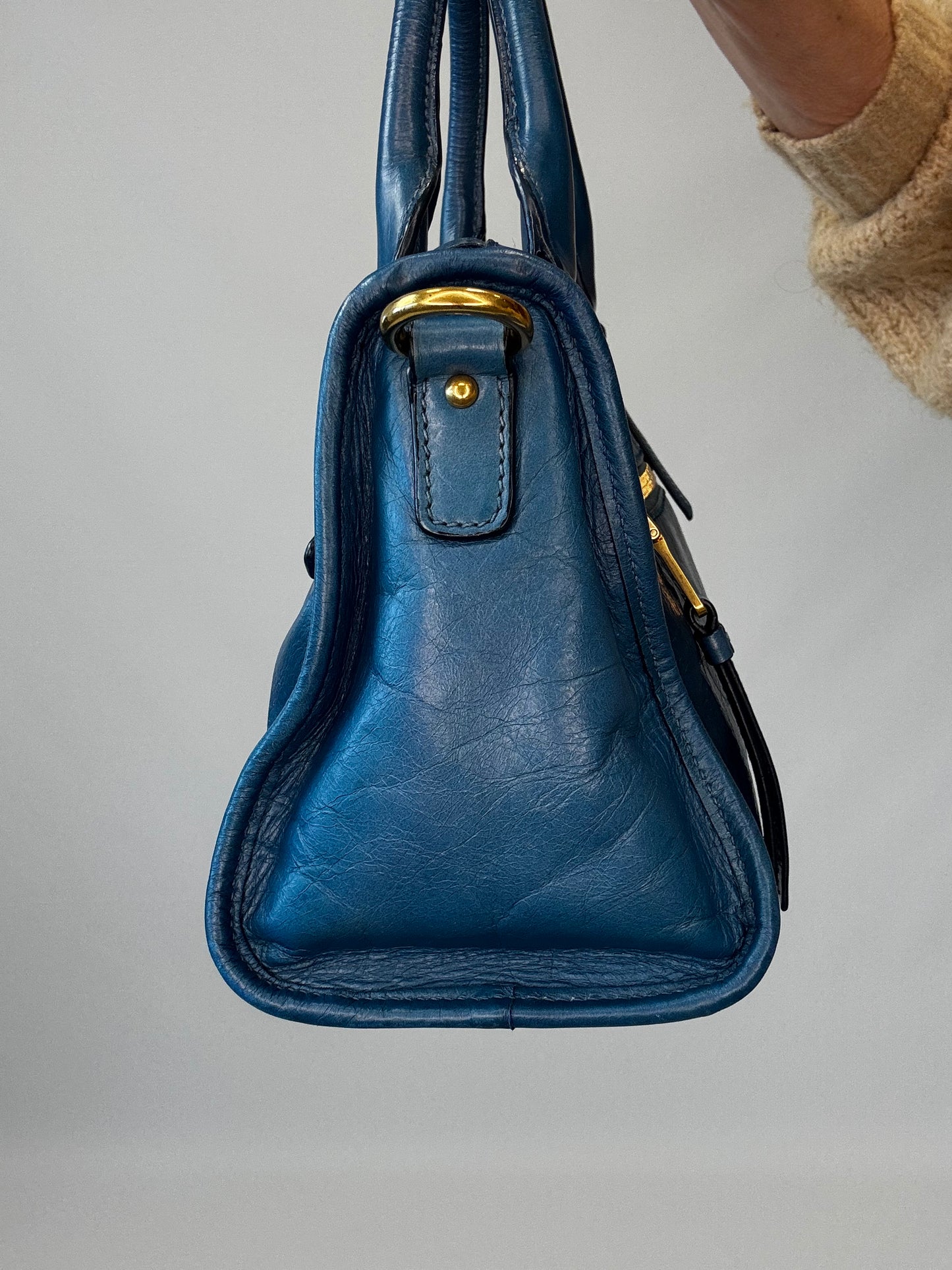 Miu Miu Blue Vitello Two Way Top Handle-Vintage