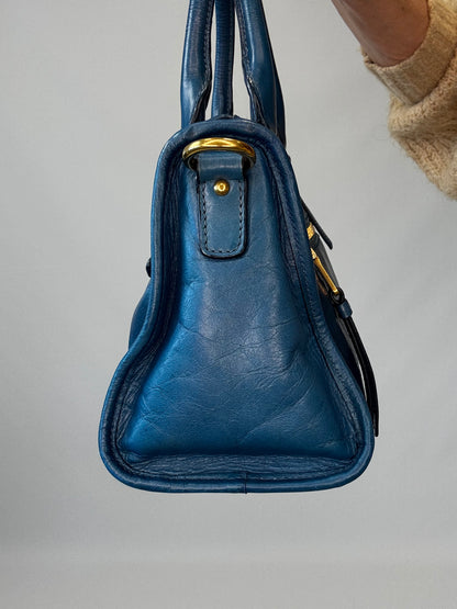 Miu Miu Blue Vitello Two Way Top Handle-Vintage