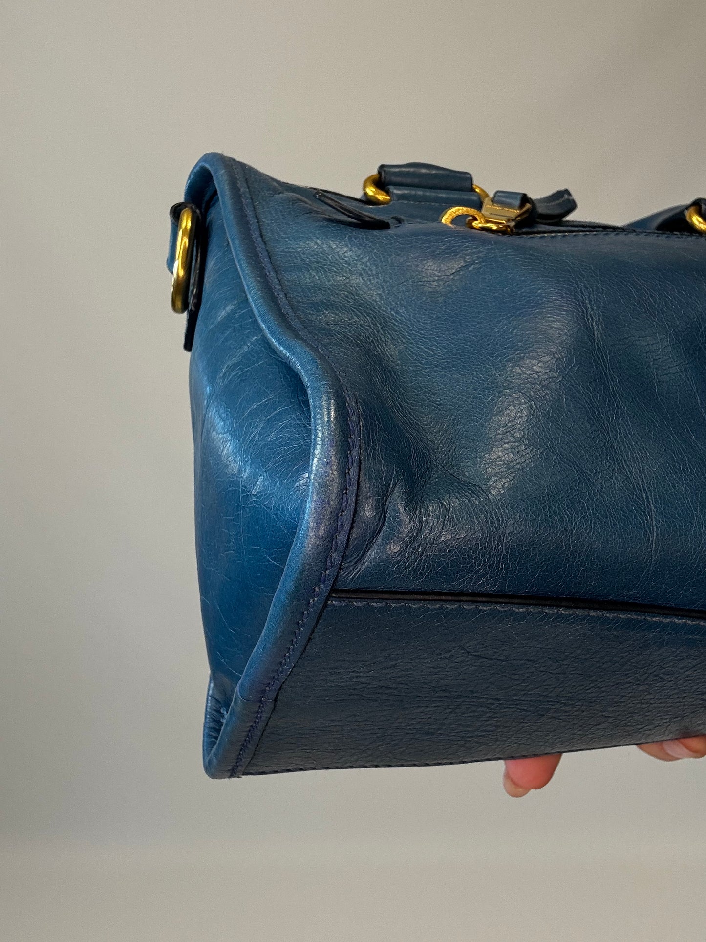 Miu Miu Blue Vitello Two Way Top Handle-Vintage
