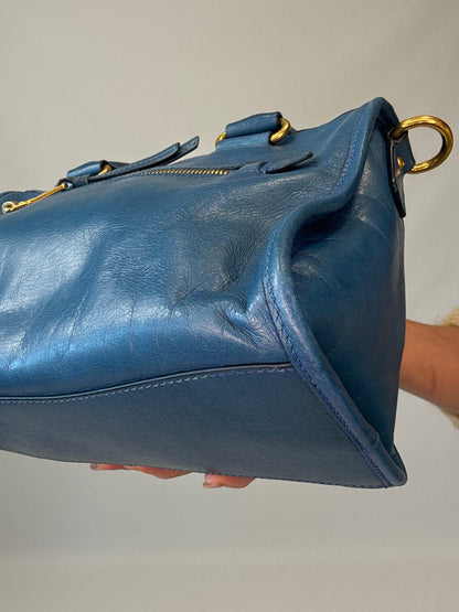 Miu Miu Blue Vitello Two Way Top Handle-Vintage
