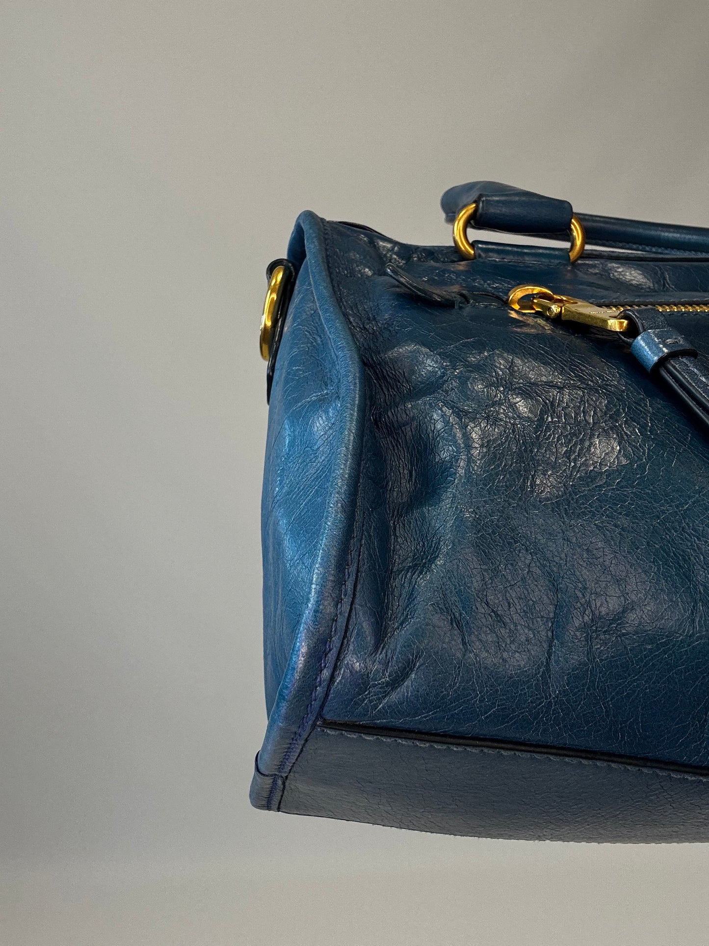 Miu Miu Blue Vitello Two Way Top Handle-Vintage