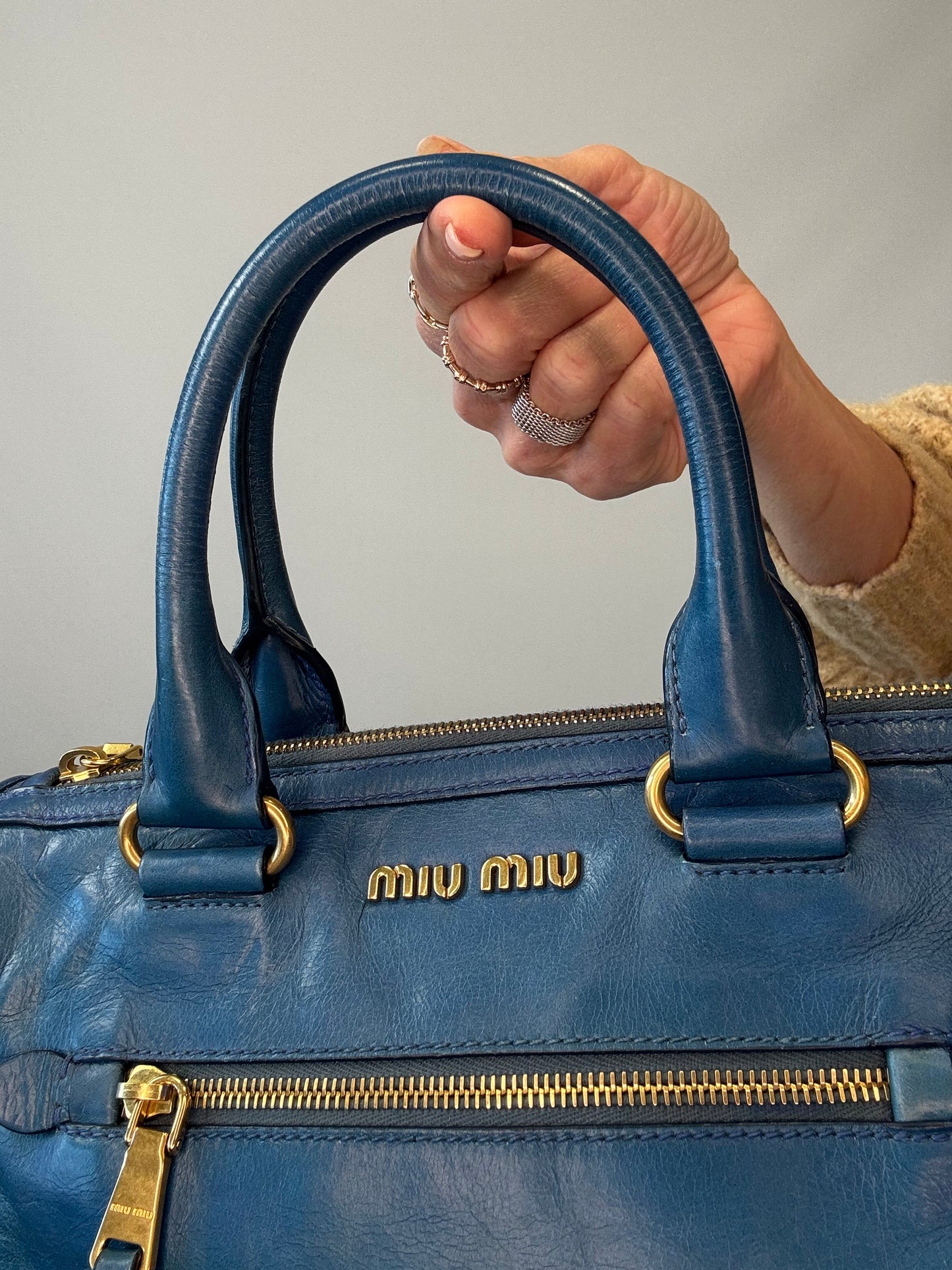 Miu Miu Blue Vitello Two Way Top Handle-Vintage