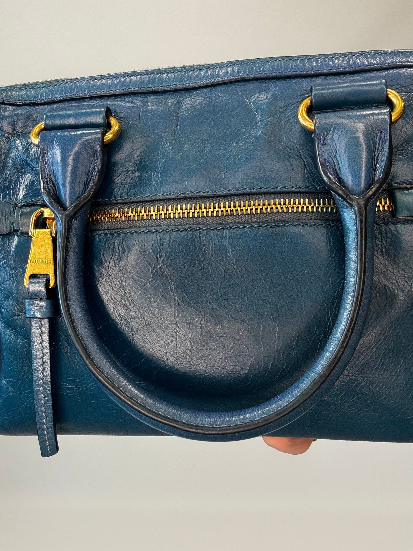 Miu Miu Blue Vitello Two Way Top Handle-Vintage