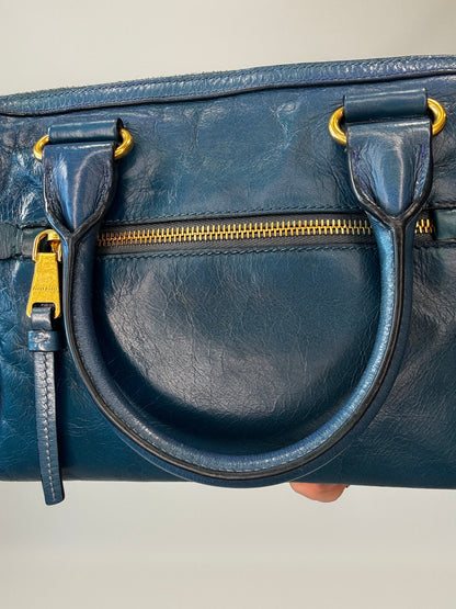 Miu Miu Blue Vitello Two Way Top Handle-Vintage
