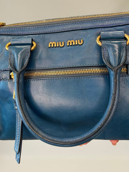 Miu Miu Blue Vitello Two Way Top Handle-Vintage
