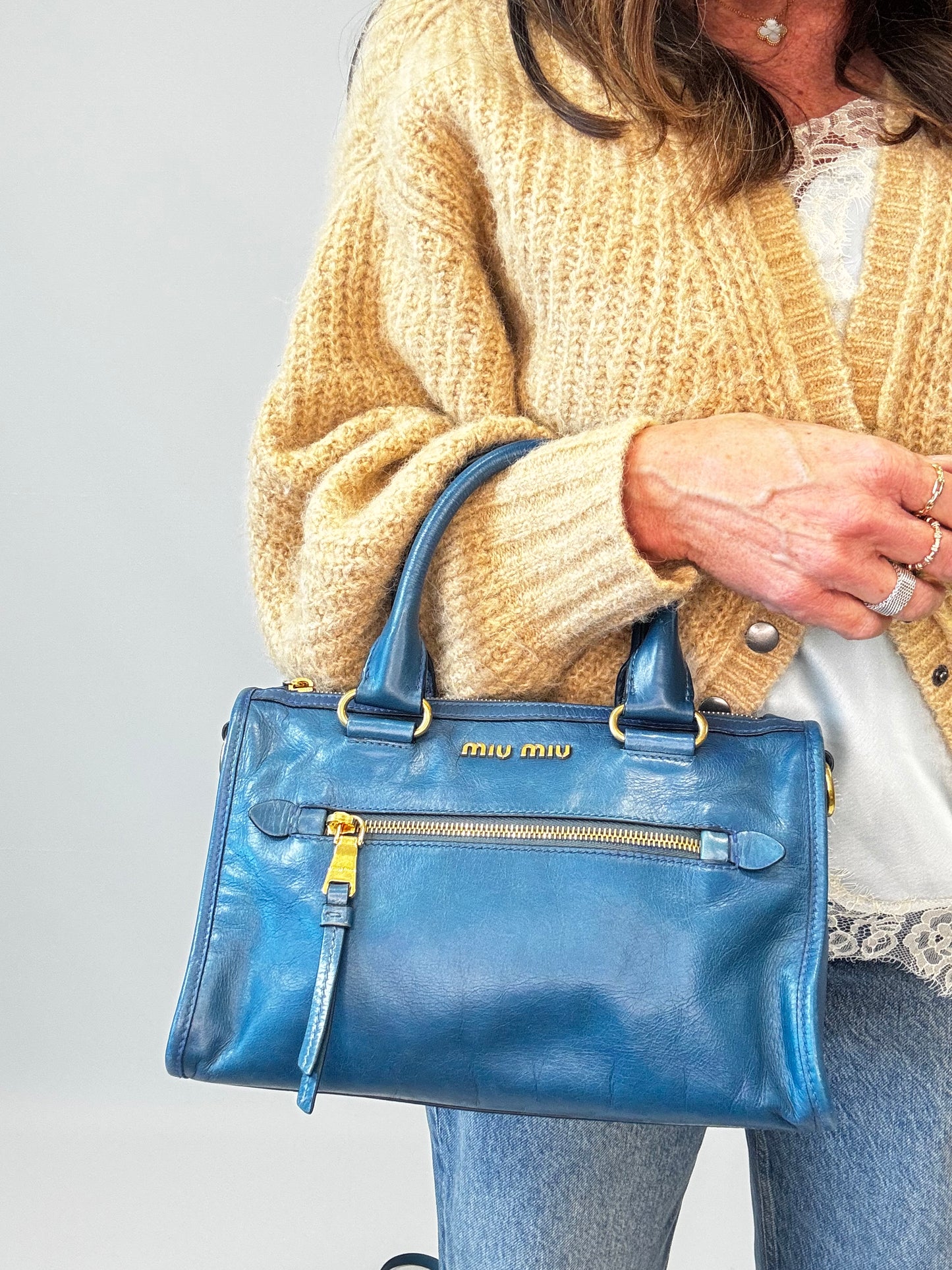 Miu Miu Blue Vitello Two Way Top Handle-Vintage