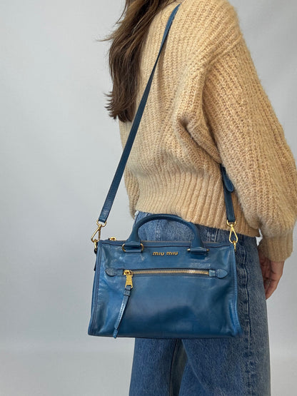 Miu Miu Blue Vitello Two Way Top Handle-Vintage