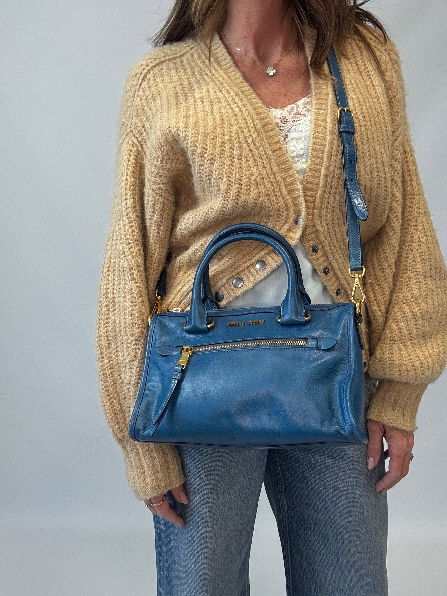 Miu Miu Blue Vitello Two Way Top Handle-Vintage