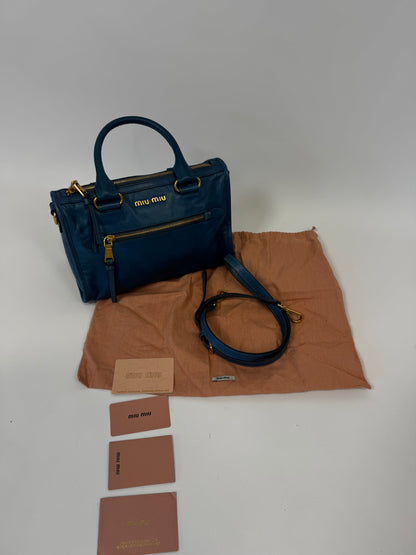 Miu Miu Blue Vitello Two Way Top Handle-Vintage