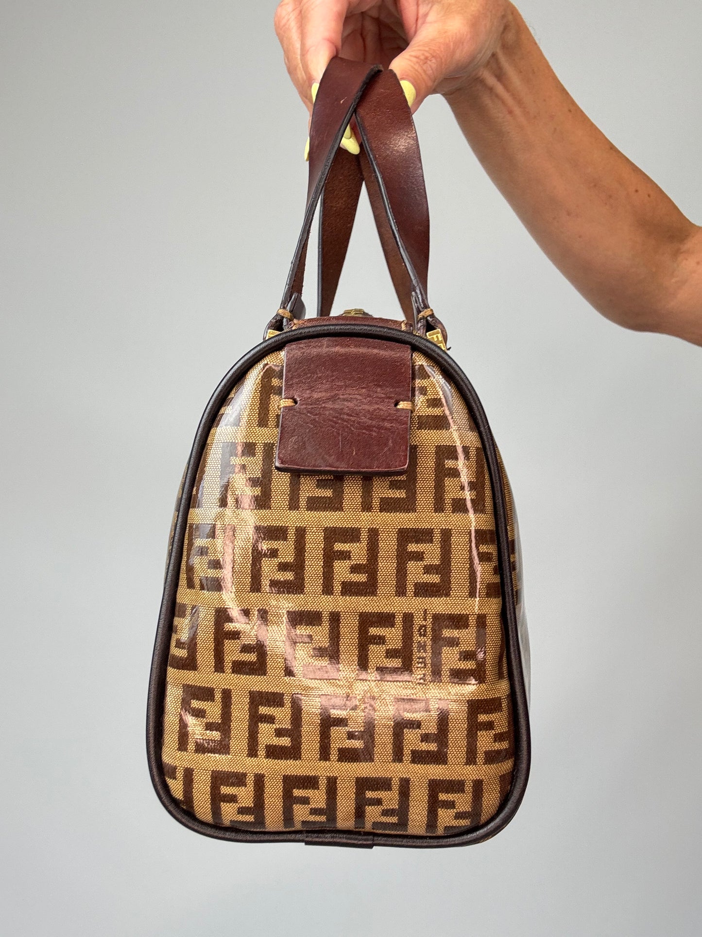 Fendi Zucchino Coated Canvas Boston Bag