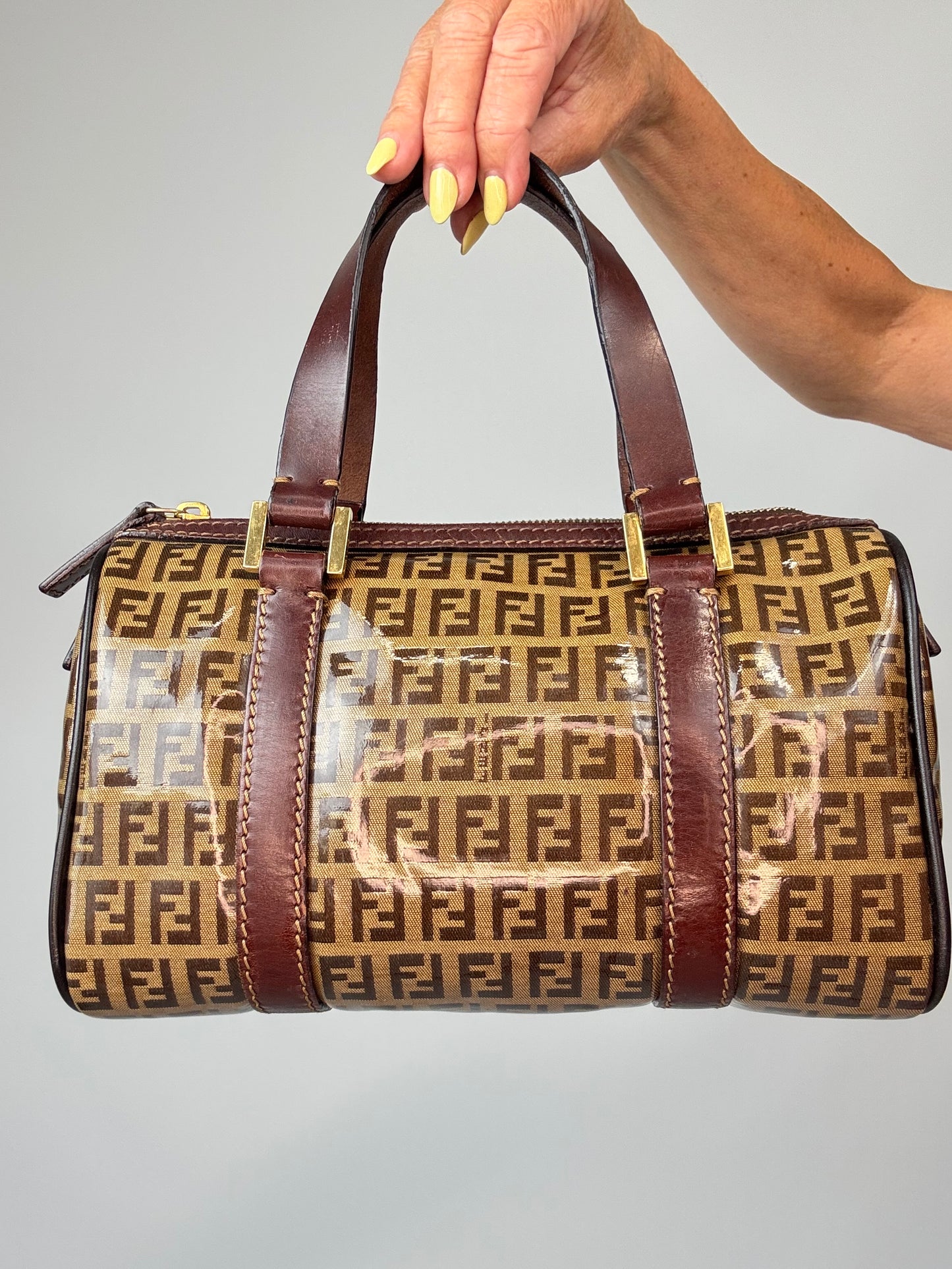 Fendi Zucchino Coated Canvas Boston Bag