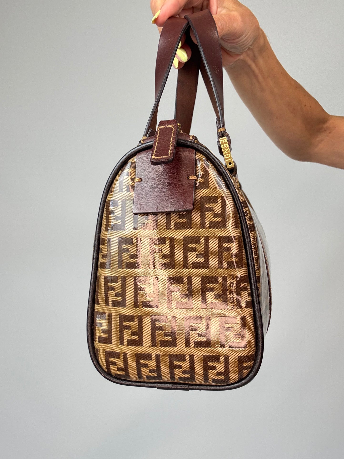 Fendi Zucchino Coated Canvas Boston Bag