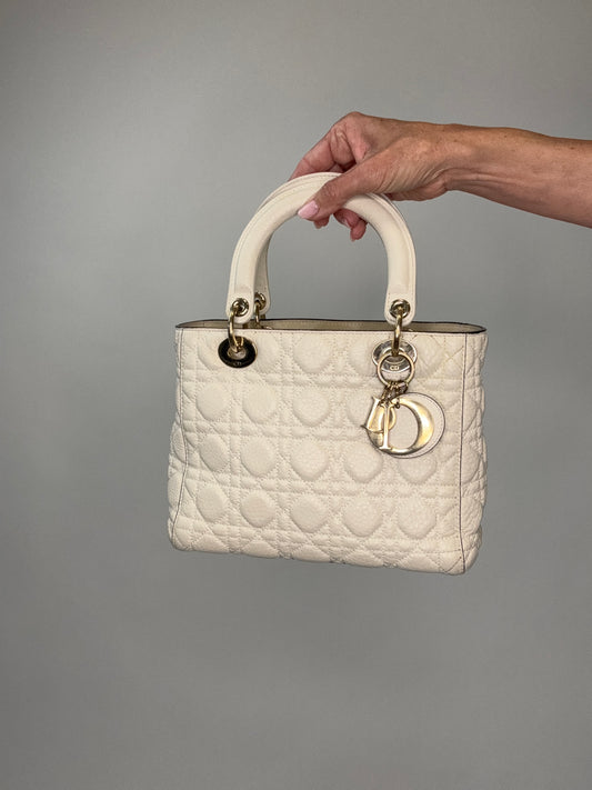 Dior Lady Dior  White Leather Two Way