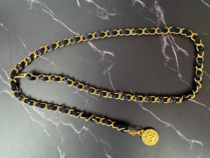 Chanel 1980s Chain Belt – 24K Gold Plated with Lambskin Interwoven Chain