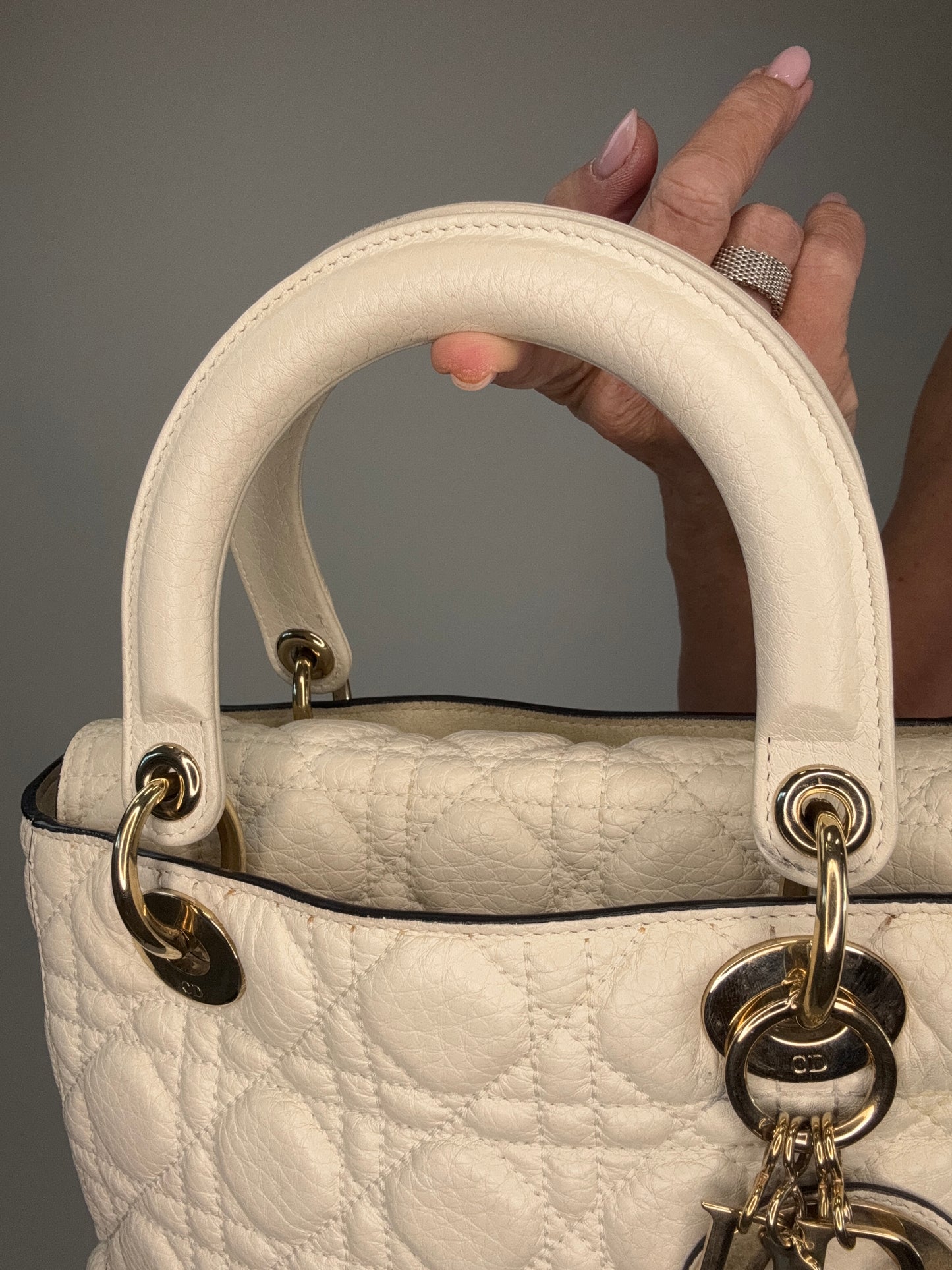 Dior Lady Dior  White Leather Two Way