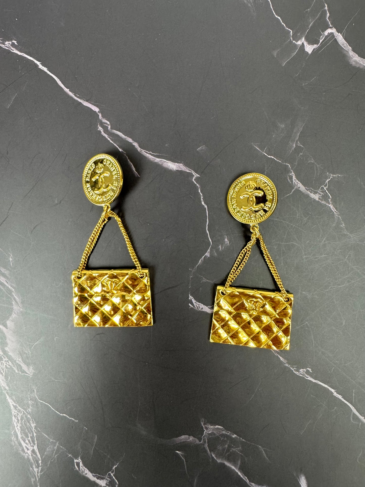 Chanel Vintage Flap Bag Dangle Clip-On Earrings (1995)