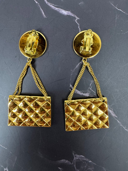 Chanel Vintage Flap Bag Dangle Clip-On Earrings (1995)