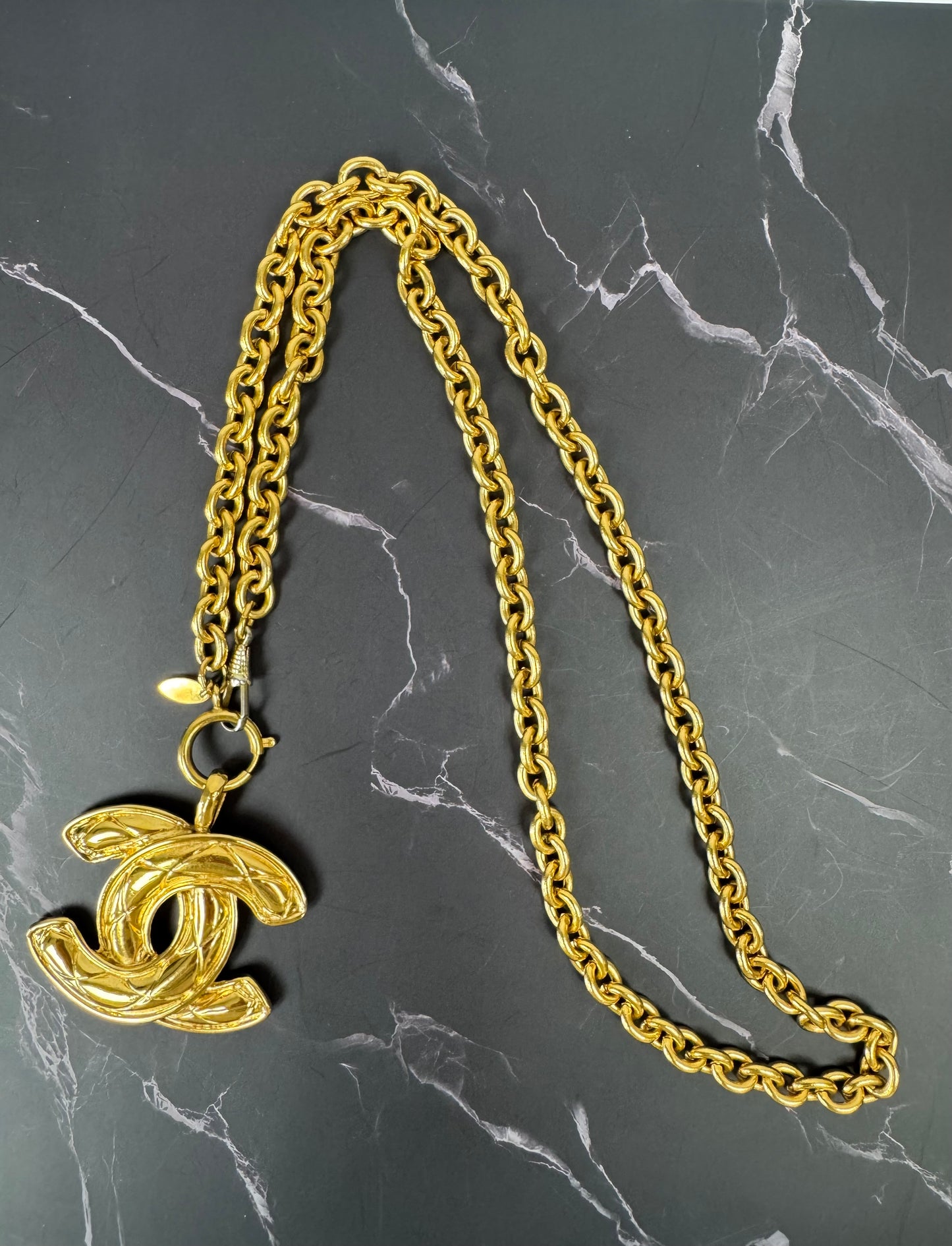 Chanel Vintage Large Quilted CC Pendant Necklace (1990s)