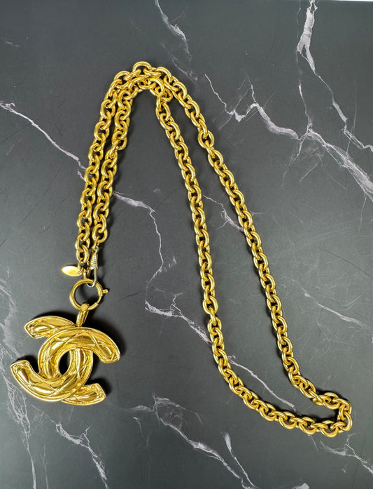Chanel Vintage Large Quilted CC Pendant Necklace (1990s)