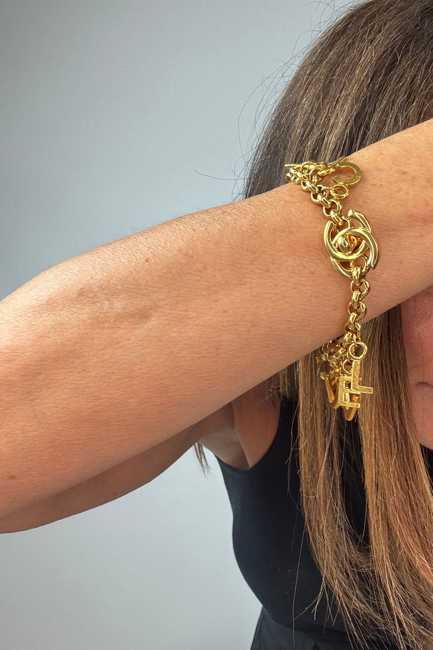 Chanel Vintage Turnlock Letter Charm Bracelet (1996)