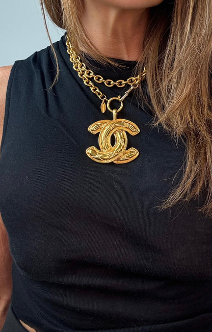 Chanel Vintage Large Quilted CC Pendant Necklace (1990s)