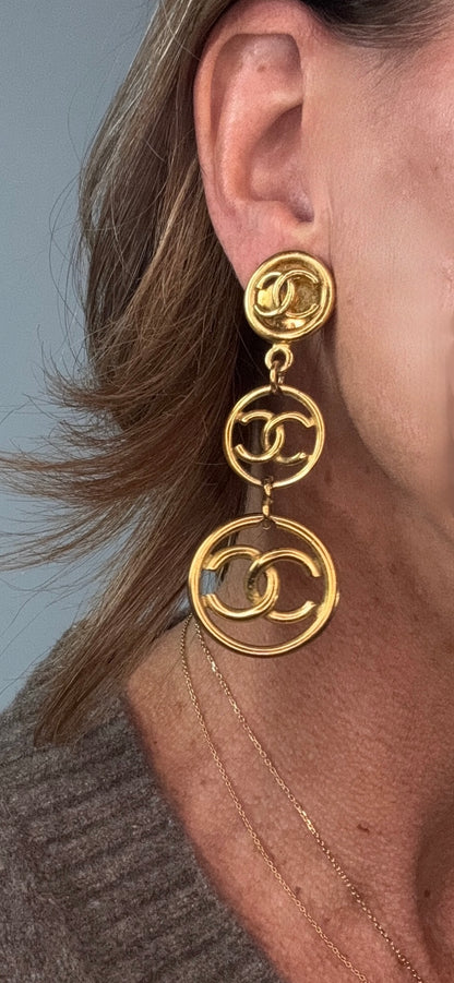 Chanel CC Dangle Clip On Earrings