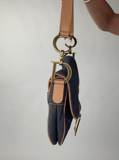 Christian Dior Denim Calfskin Saddle Bag