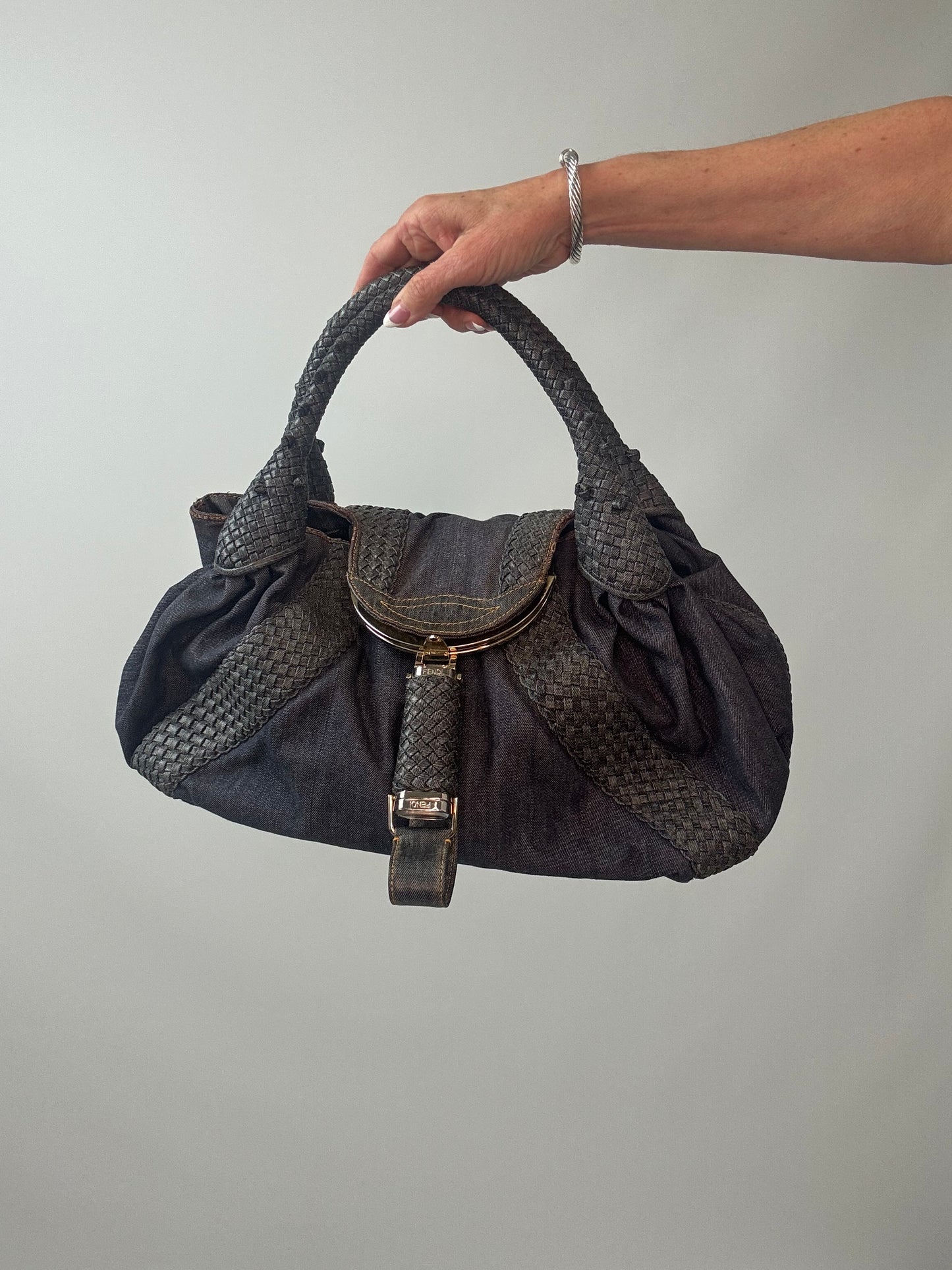 Fendi Rare Spy Bag Denim & Woven Leather