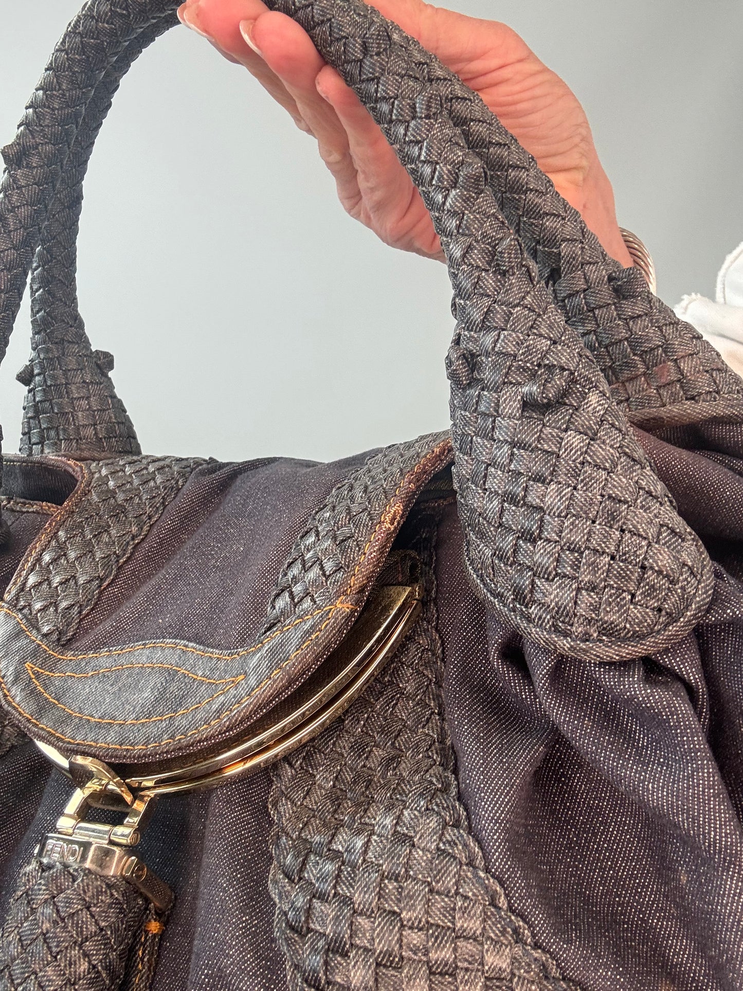 Fendi Rare Spy Bag Denim & Woven Leather