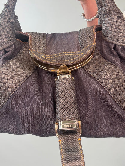 Fendi Rare Spy Bag Denim & Woven Leather
