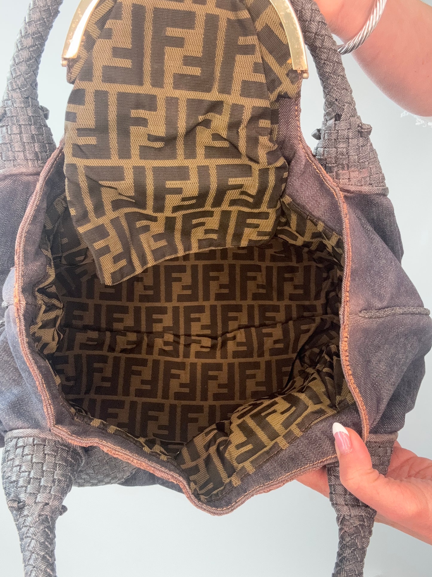 Fendi Rare Spy Bag Denim & Woven Leather