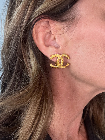 Chanel CC Hammered Clip On Earrings